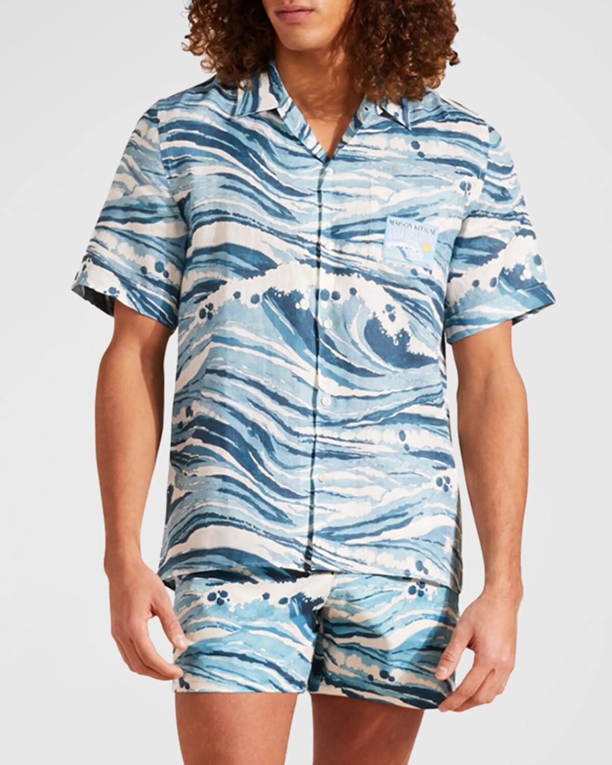 

Мужская льняная рубашка Wave из коллаборации с Maison Kitsune Vilebrequin, цвет Blue