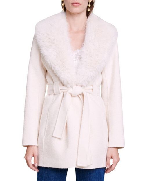 

Пальто с воротником из искусственного меха Galaxyo Maje, цвет Ivory/Cream