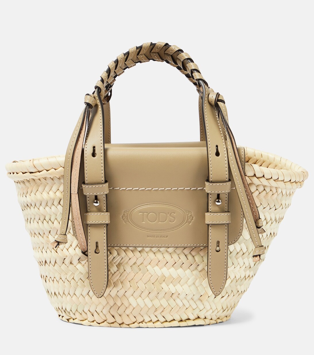 

Маленькая сумка-тоут из рафии с кожаной отделкой Tod's, нейтральный
