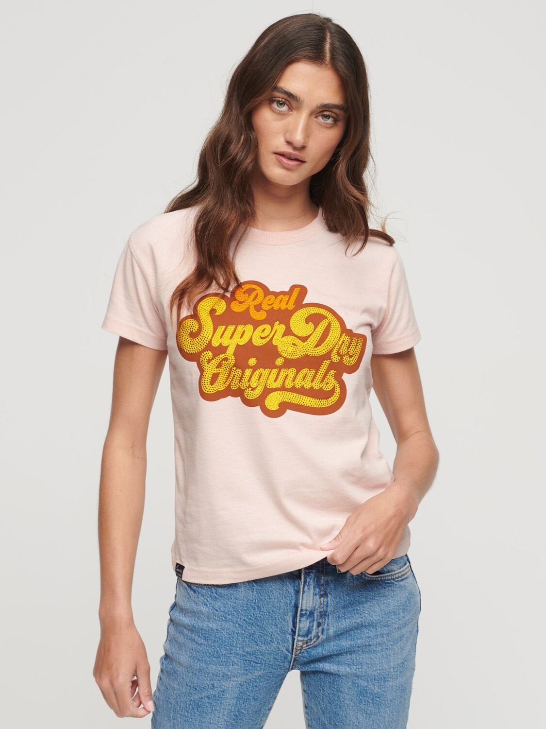 

Футболка с металлизированным логотипом 70s Script Superdry, сомон розовый марль