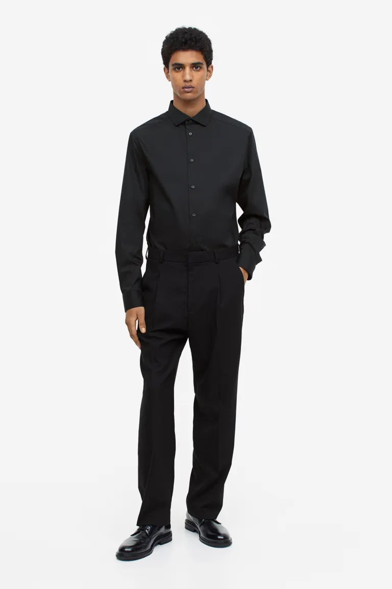 Эластичная рубашка приталенного кроя H&M, черный