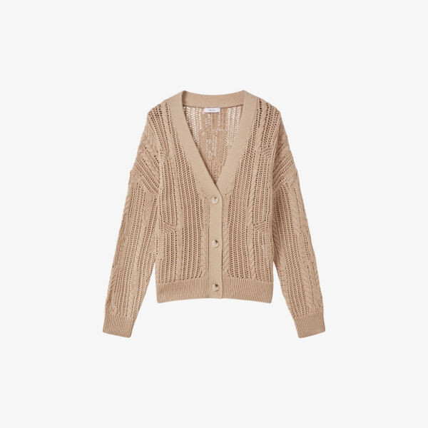 

Кардиган tiffany из смесового хлопка стрейч с открытой строчкой Reiss, цвет neutral