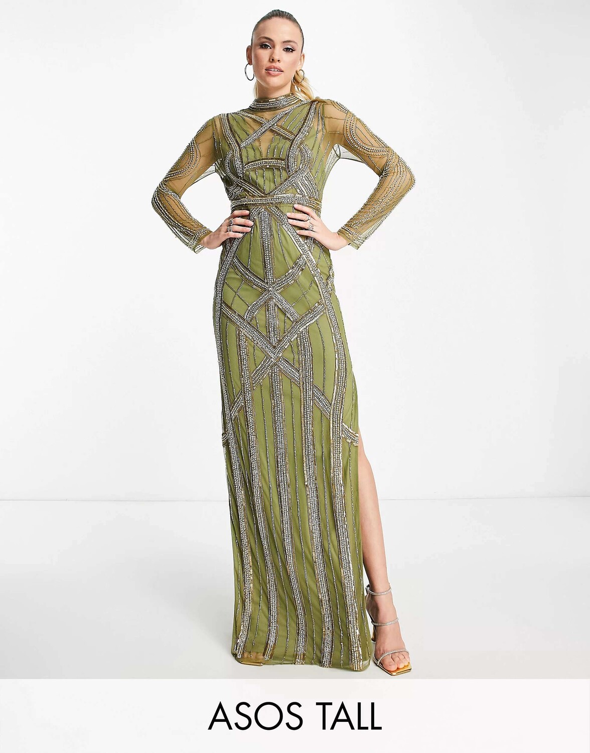 

Эргономичное платье макси цвета хаки с украшением ASOS DESIGN Tall