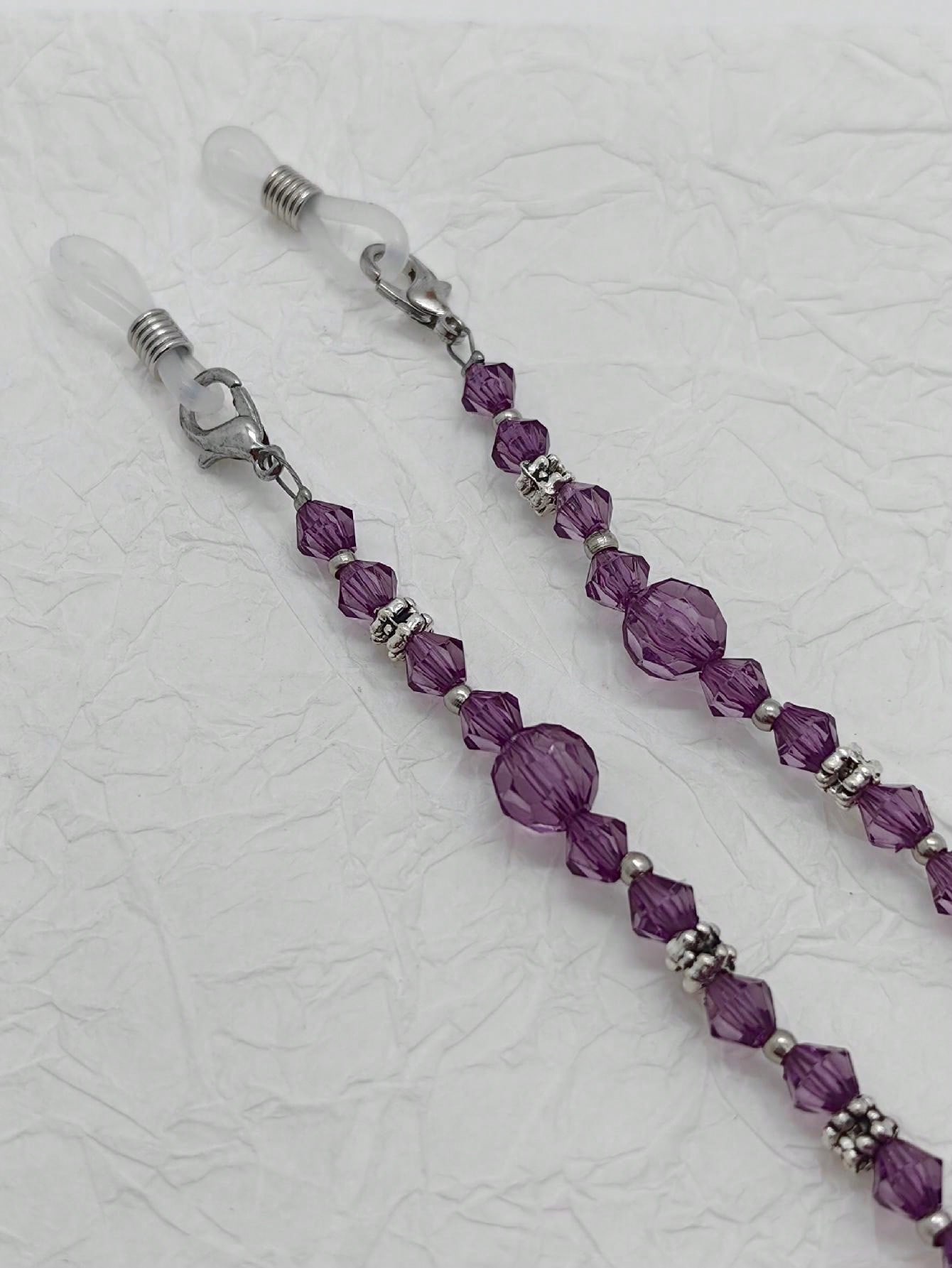 1шт Женская стеклянная цепочка для очков с серебряными угловыми бусинами, фиолетовый