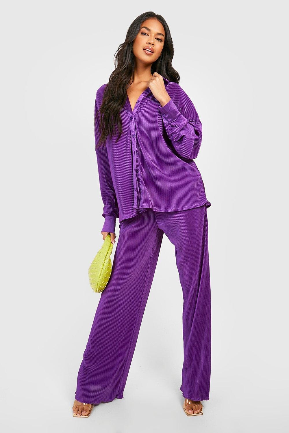 

Брюки плиссированного нима premium Boohoo, фиолетовый