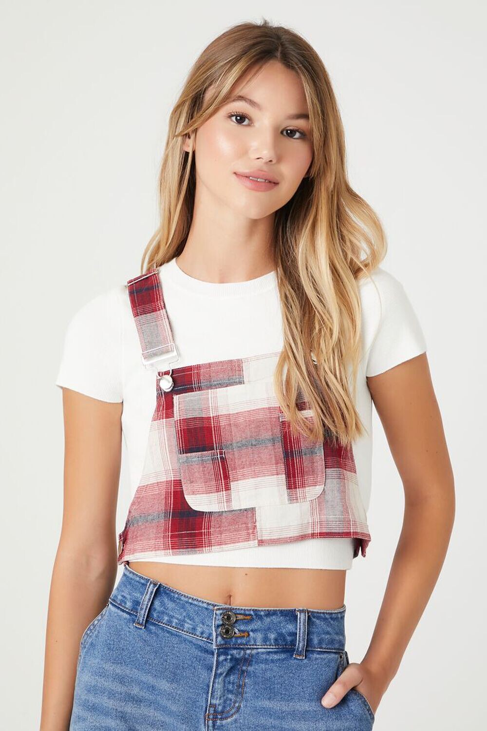 

Укороченная рубашка в клетку Forever 21, красный