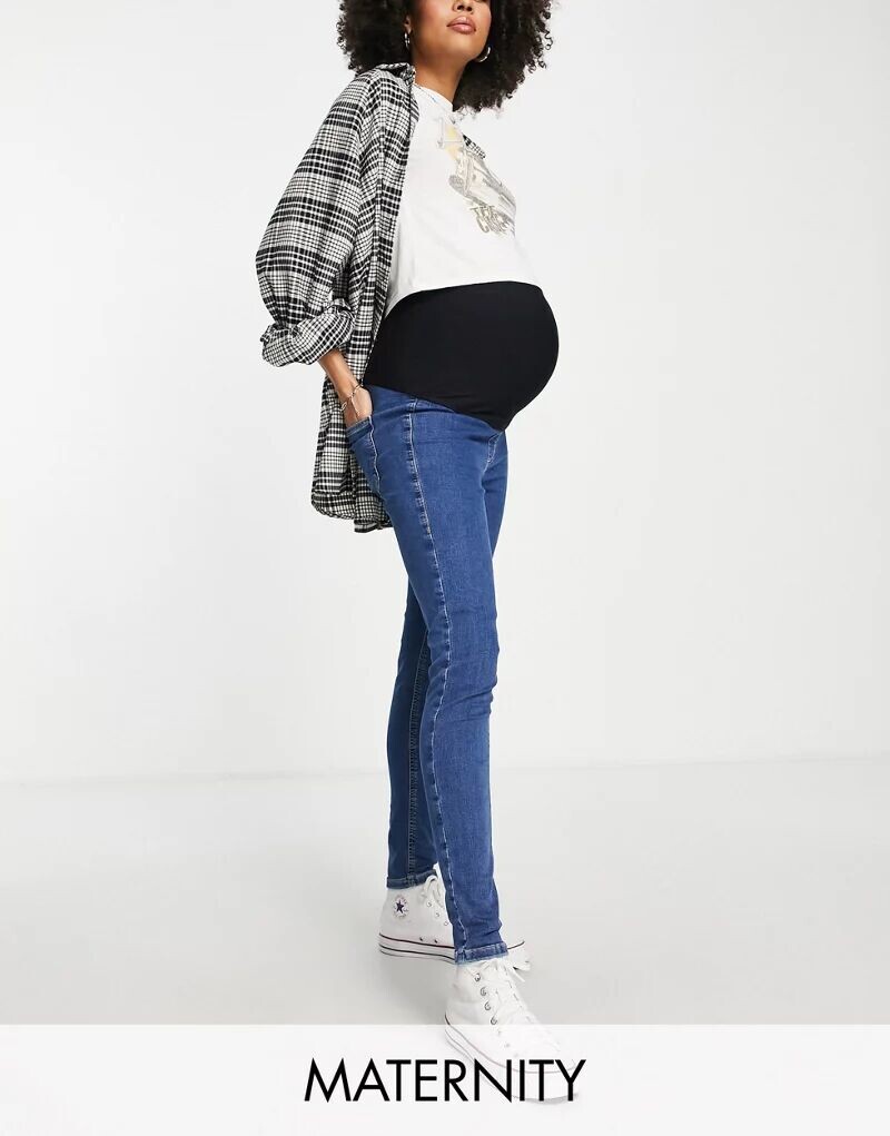 

Синие джинсы для беременных с завышенной талией Topshop Joni, Синий