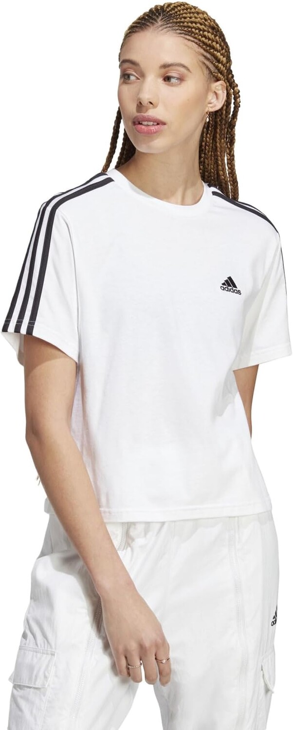 

Укороченный топ из джерси с 3 полосками Essentials adidas, цвет White/Black