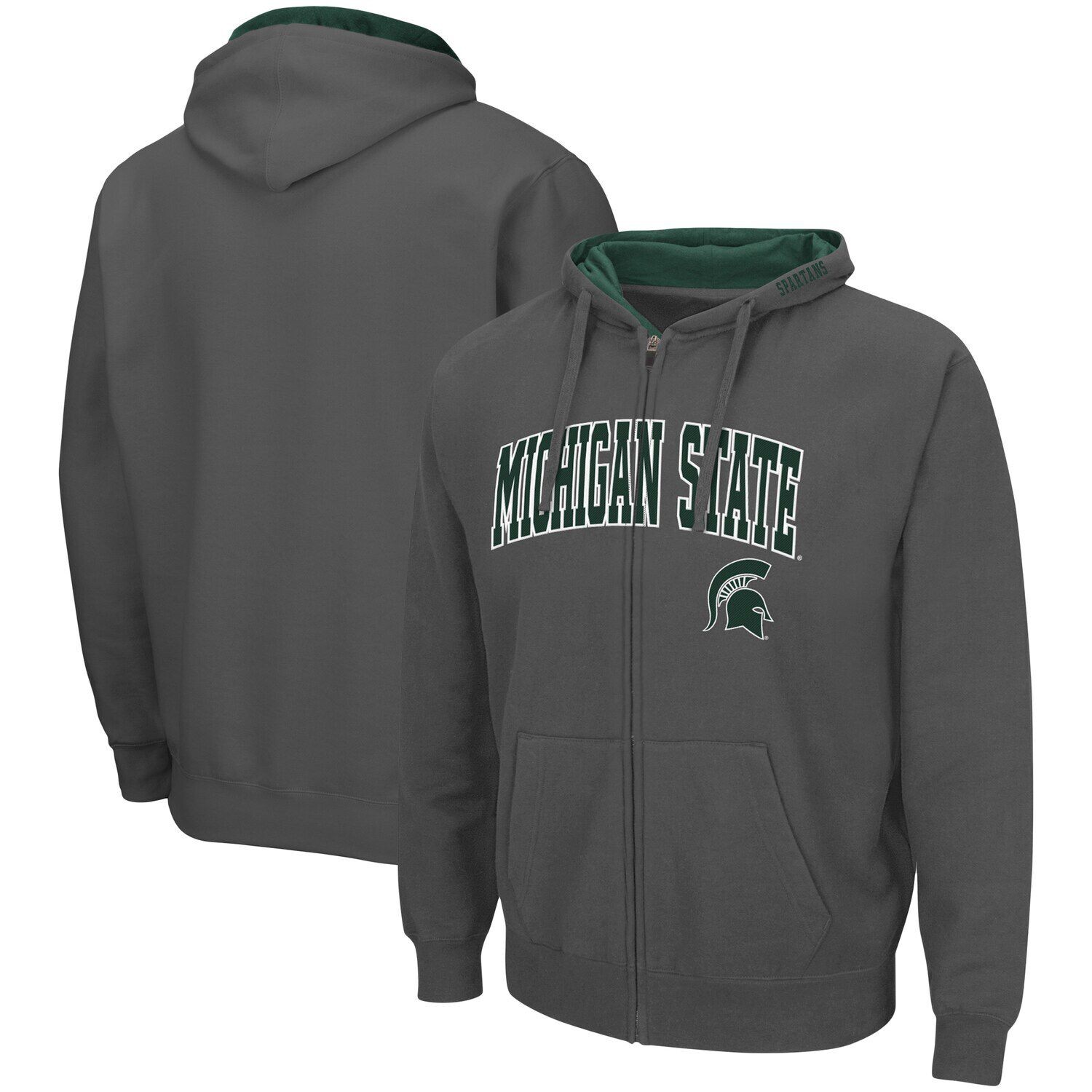 

Мужская толстовка с молнией во всю длину темно-серого цвета Colosseum Michigan State Spartans Arch & Logo 3.0, Серый