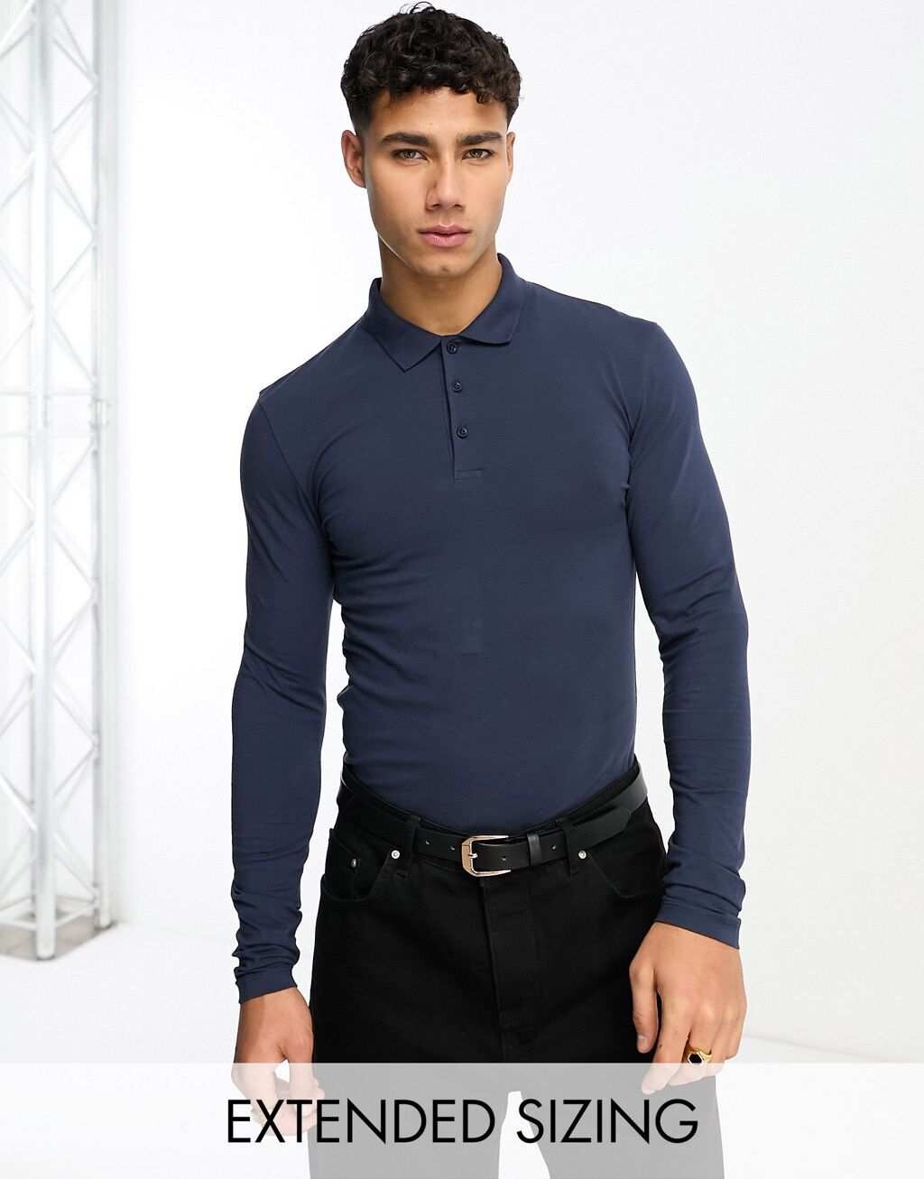 

Темно-синяя рубашка-поло с длинными рукавами ASOS DESIGN