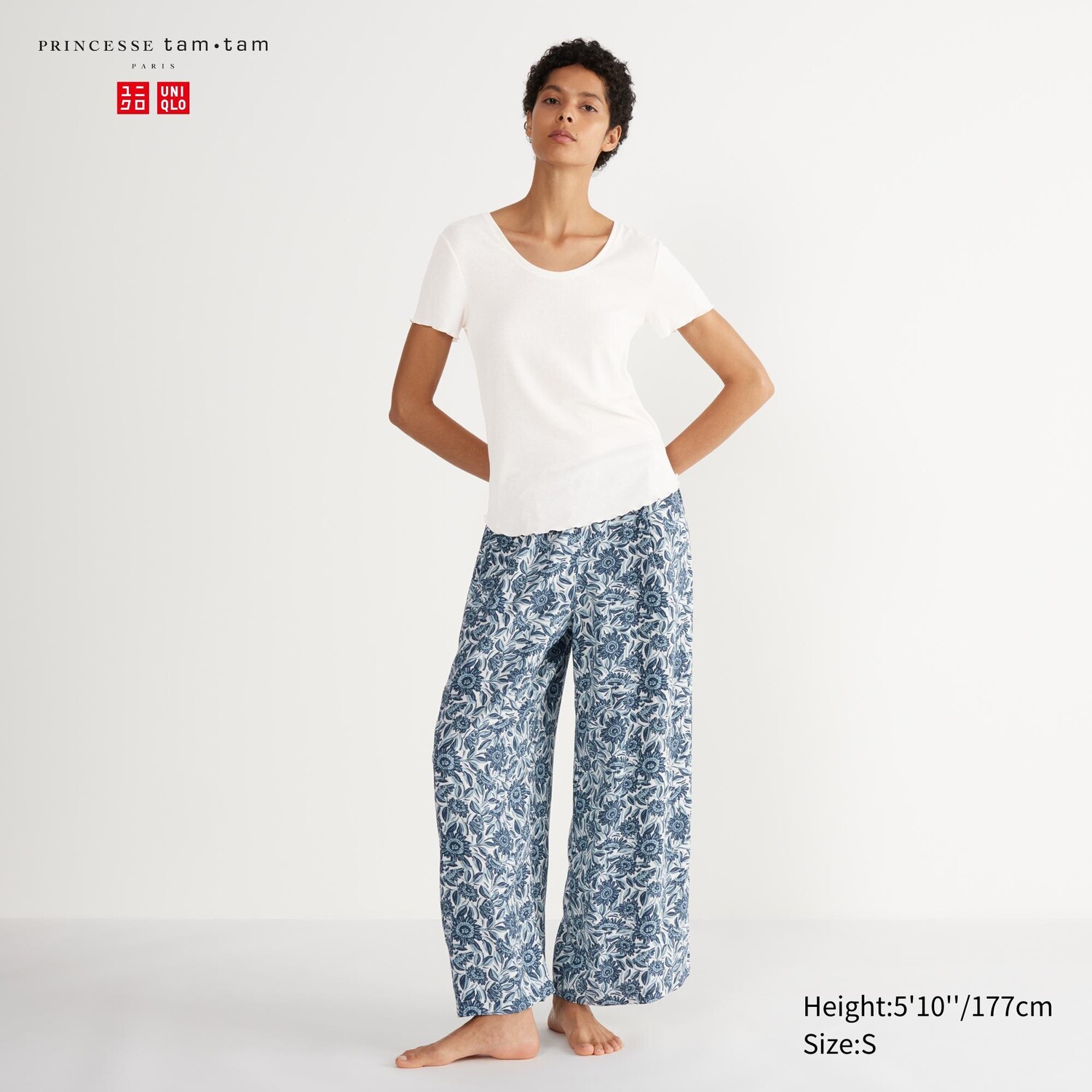 

Комфортные брюки с цветочным принтом UNIQLO, темно-синий