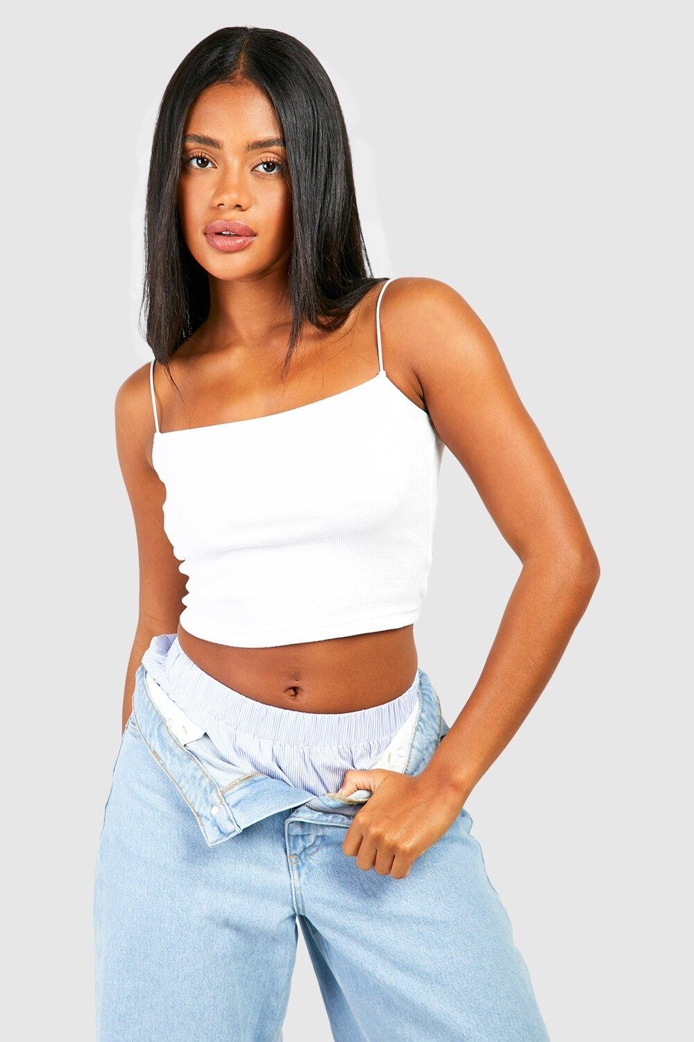 

Жилет с овчным вырезом basic rib спагетти Boohoo, белый