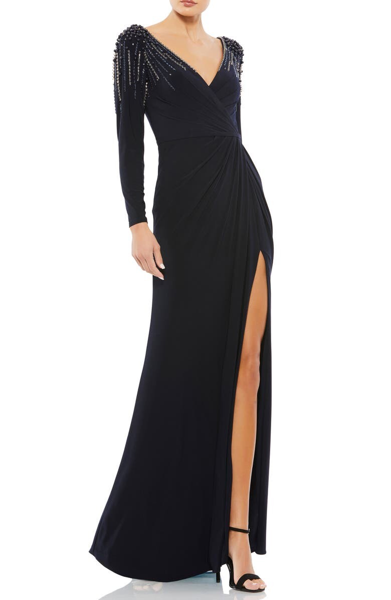 

Платье из джерси с искусственным запахом и длинными рукавами MAC DUGGAL