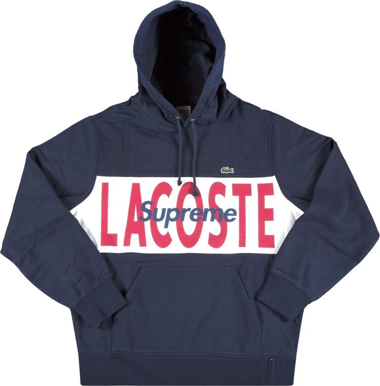 Supreme x Lacoste Logo Panel Hooded Sweatshirt Navy CDEK.Shopping