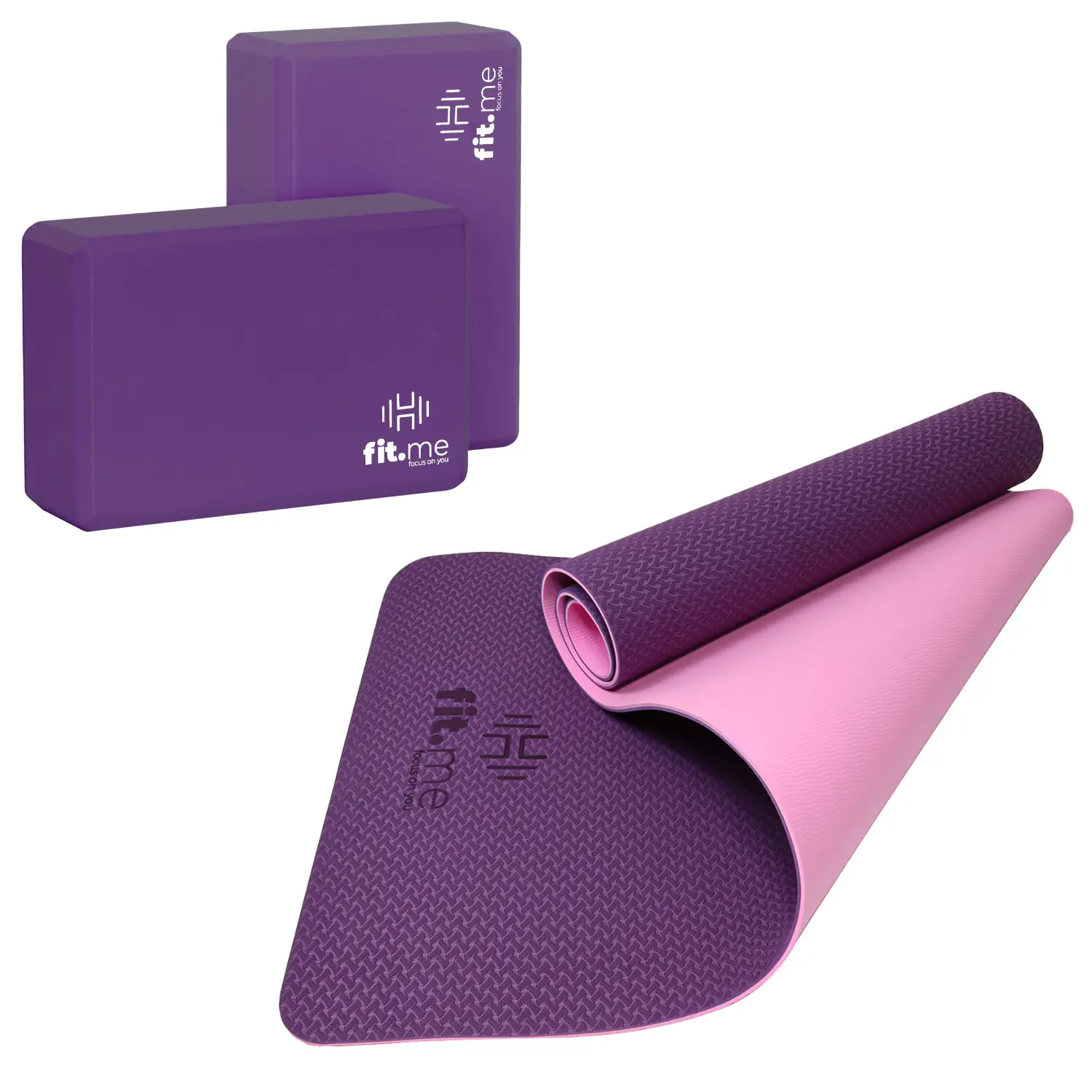 

Fit.me комплект: фиолетово-розовый коврик для йоги, 1 фиолетовый куб для йоги, 2 шт.