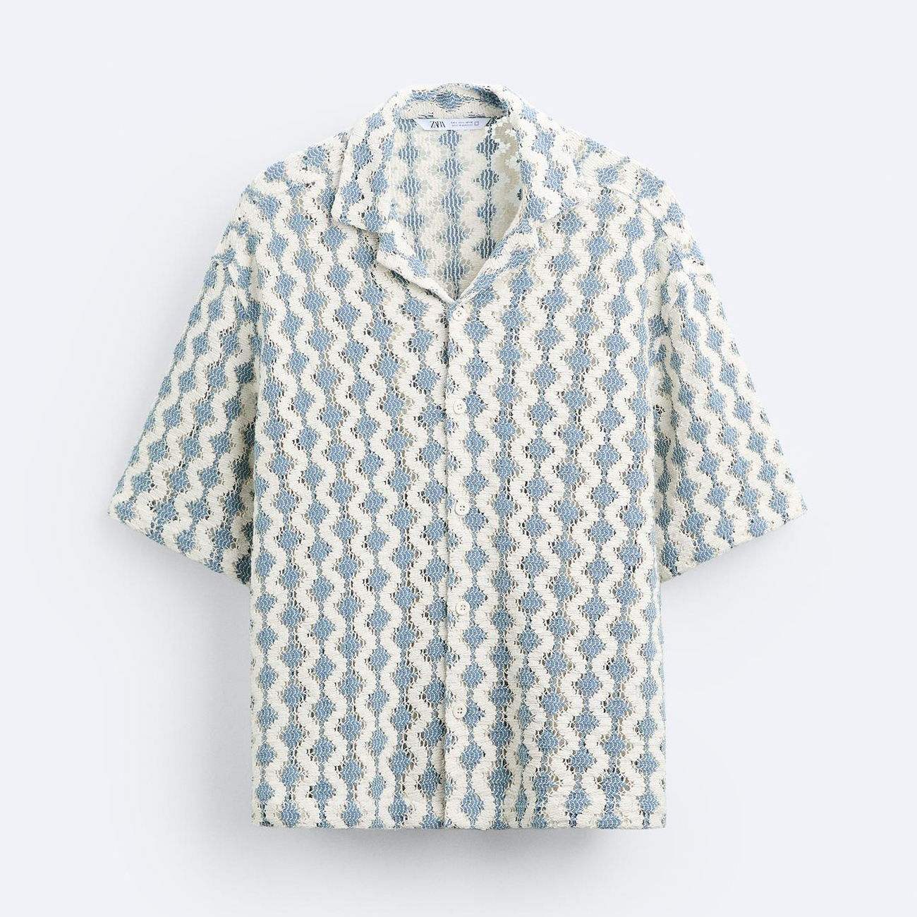 Рубашка Zara Diamond Crochet, голубой/белый фактурная рубашка zara белый голубой