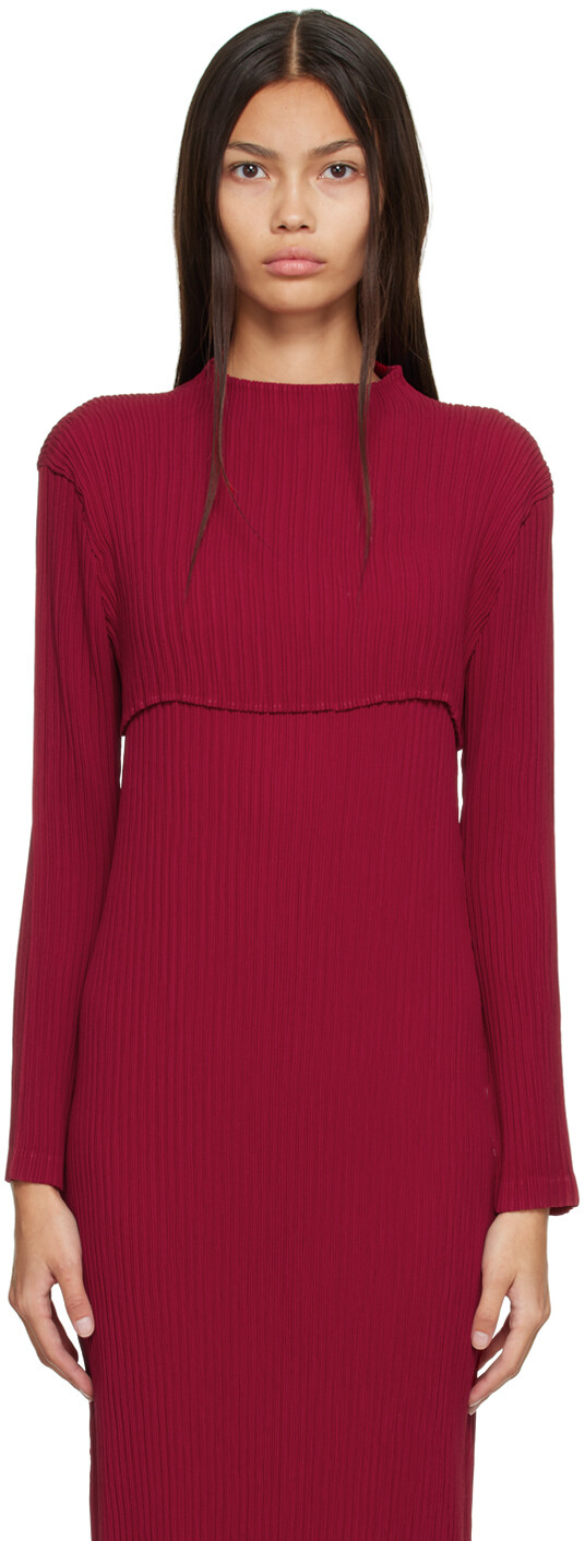 

Красная футболка с длинным рукавом Hatching Issey Miyake, Красный