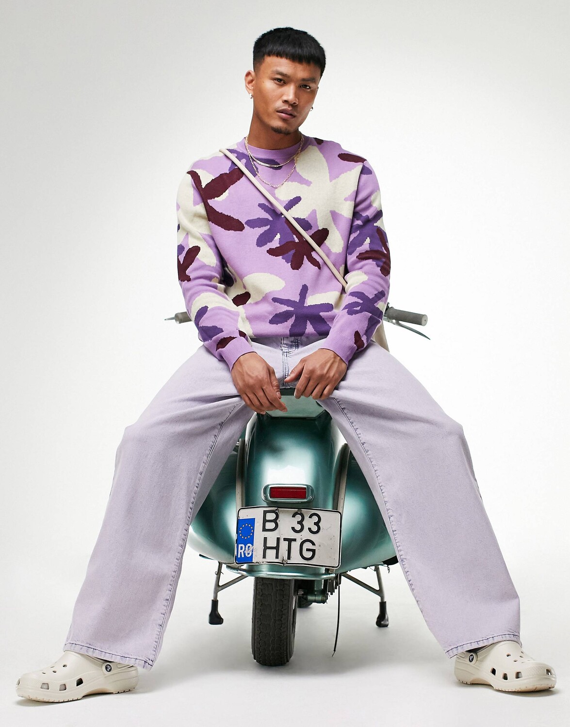 

Фиолетовый свободный вязаный джемпер с цветочным узором ASOS DESIGN