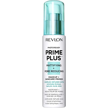 Prime Plus Праймер для макияжа и ухода за кожей, матирующий и сужающий поры, с салициловой кислотой и аха, 30 мл, Revlon