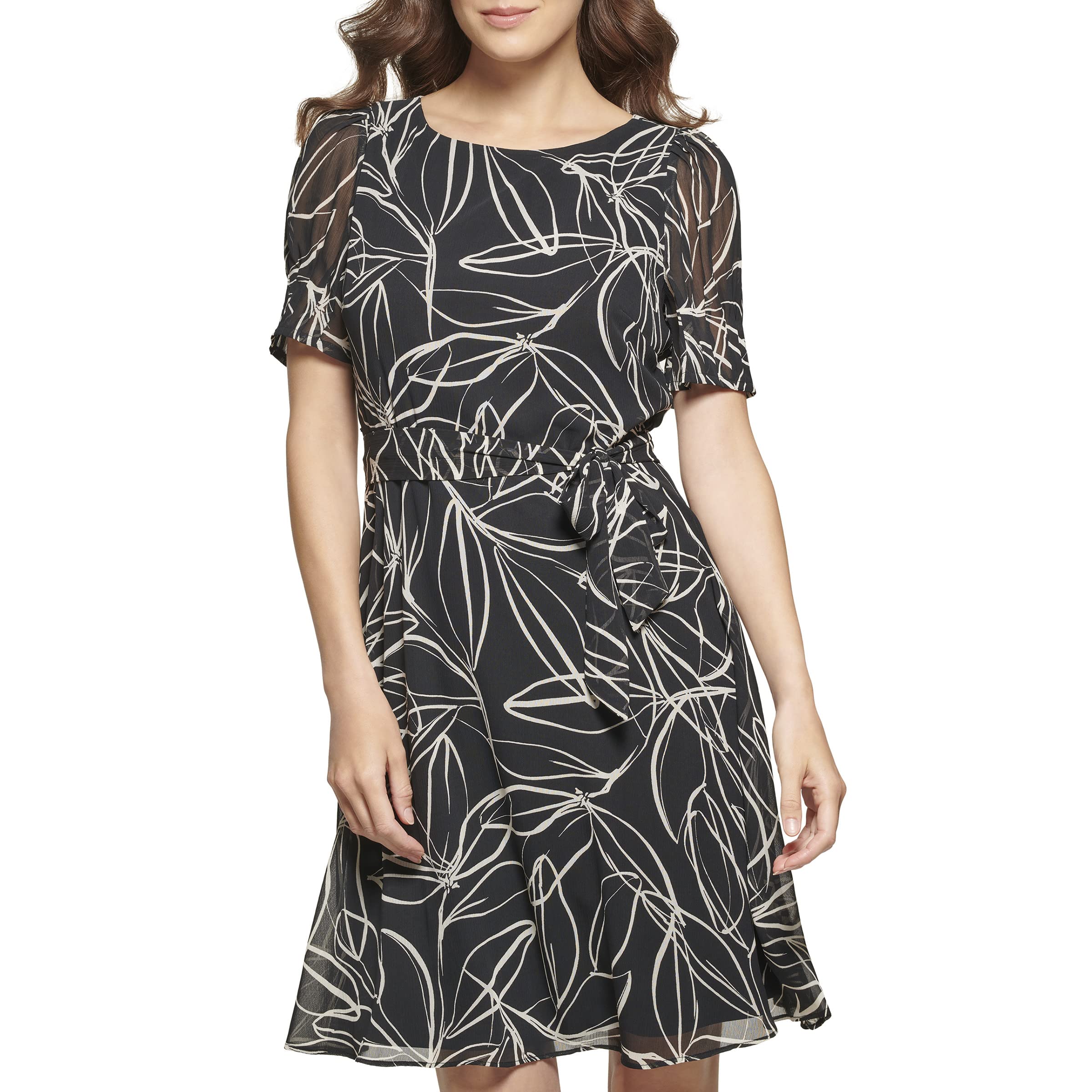 Платье DKNY, Puff Sleeve Tie Waist Dress цена и фото