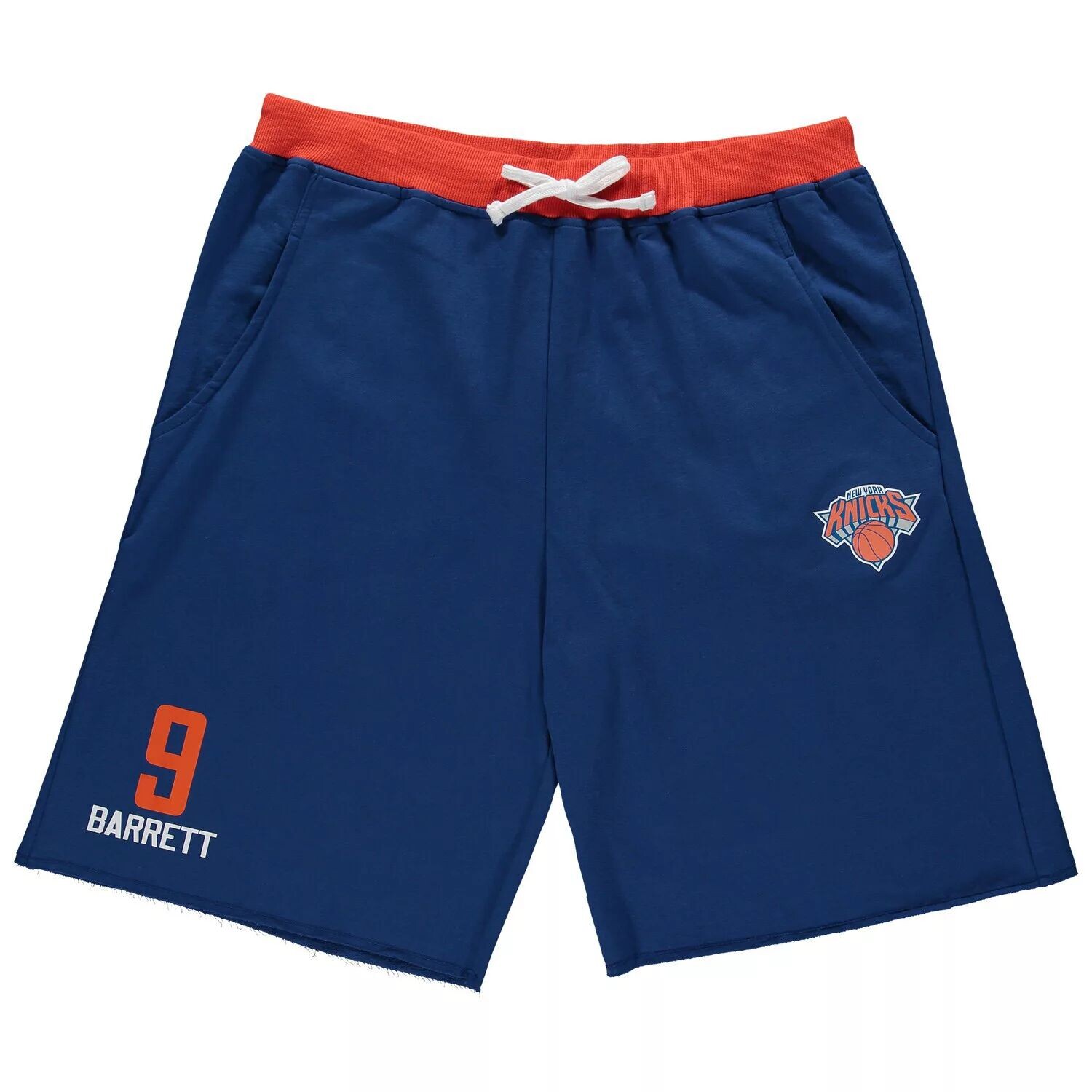 

Мужские шорты RJ Barrett Blue New York Knicks Big & Tall French Terry с именем и номером
