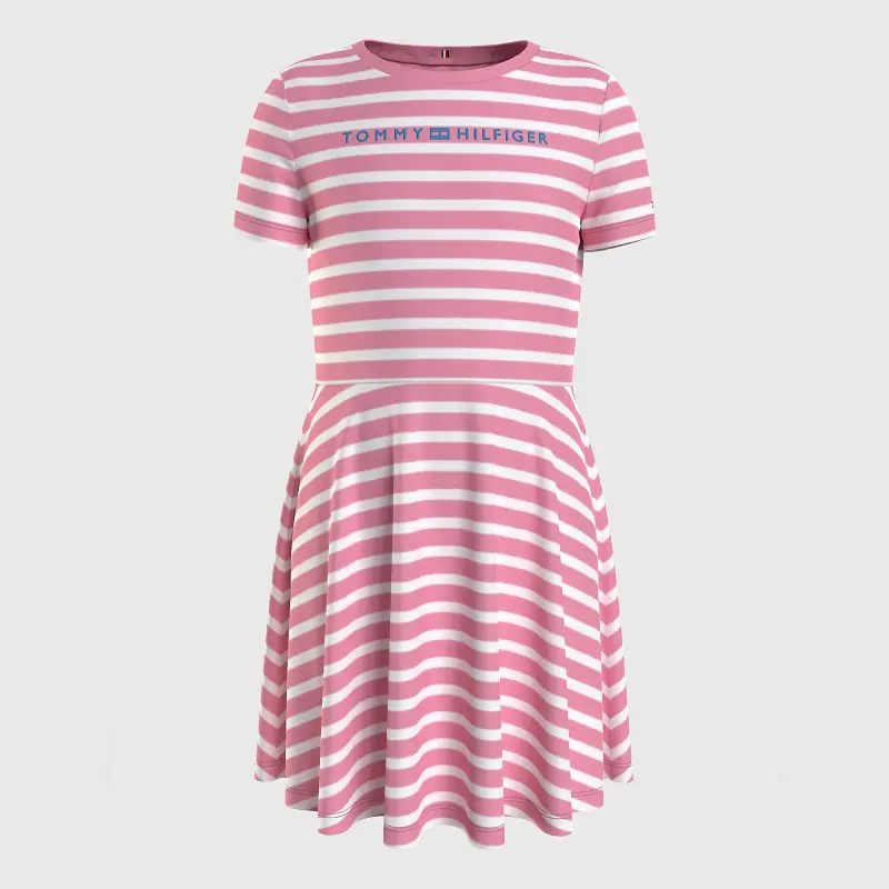 

Платье-футболка Tommy Hilfiger Kids' Stripe Skater, белый/розовый