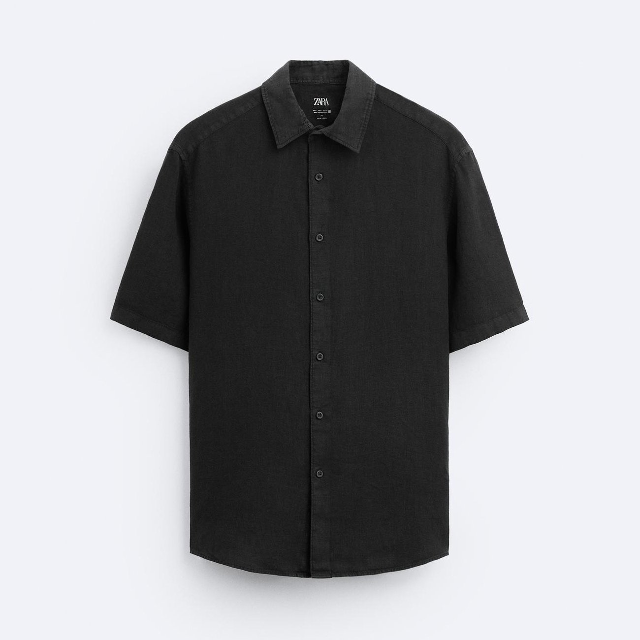 Рубашка Zara 100% Linen, черный рубашка zara linen оливковый