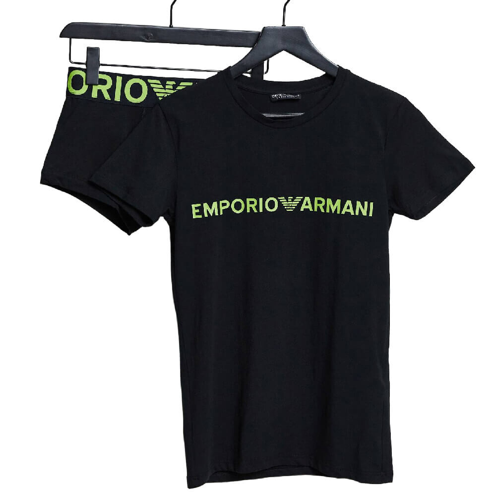 

Комплект футболка и трусы Emporio Armani Bodywear, 2 предмета, черный/зеленый