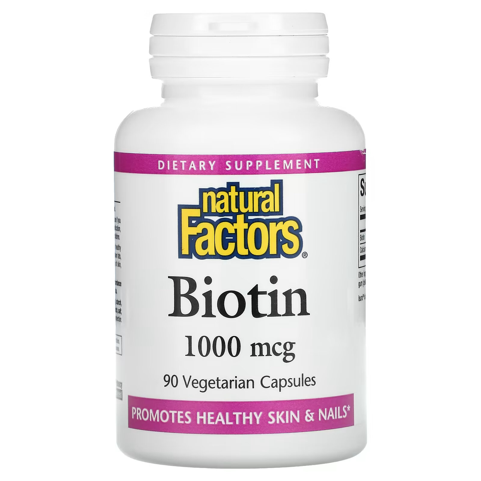 Natural Factors, Биотин, 1000 мкг, 90 вегетарианских капсул natural factors биотин повышенной силы действия 10 000 мкг 60 вегетарианских капсул