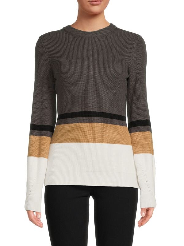 

Свитер с круглым вырезом и цветными блоками BCBGMAXAZRIA Brown multi