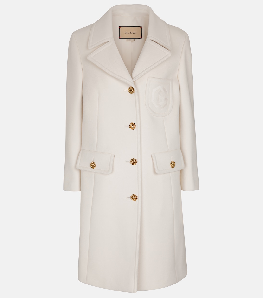 Шерстяное пальто с вышивкой Double G GUCCI, белый