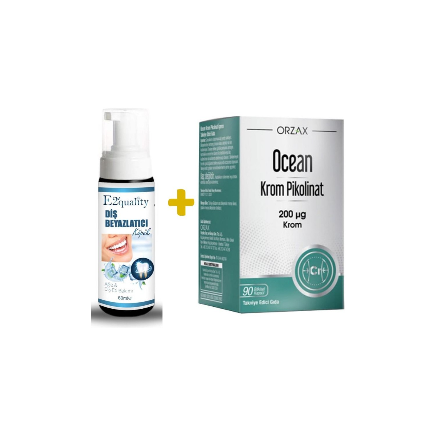 Отбеливающая пена для зубов Orzax E2' Quality + Пиколинат хрома Orzax Ocean, 90 капсул