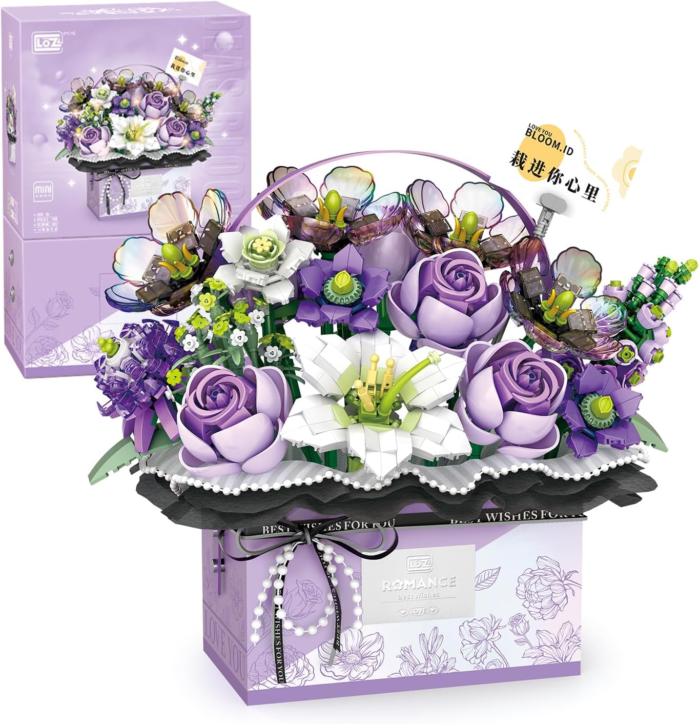 Конструктор с подсветкой LOZ Mini Block Eternal Flower Romance, фиолетовый, 1179 деталей