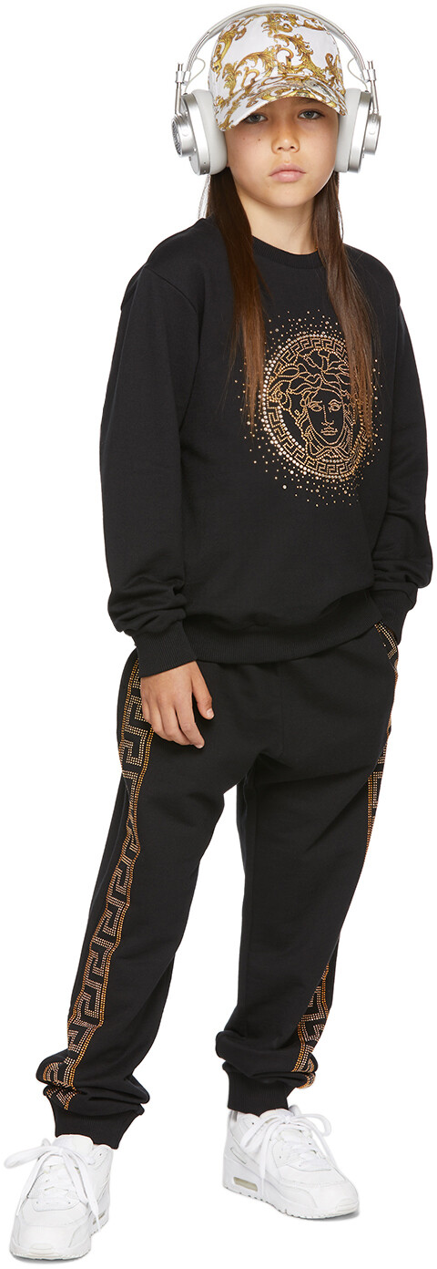 

Детские черные брюки Greca Lounge со стразами Versace