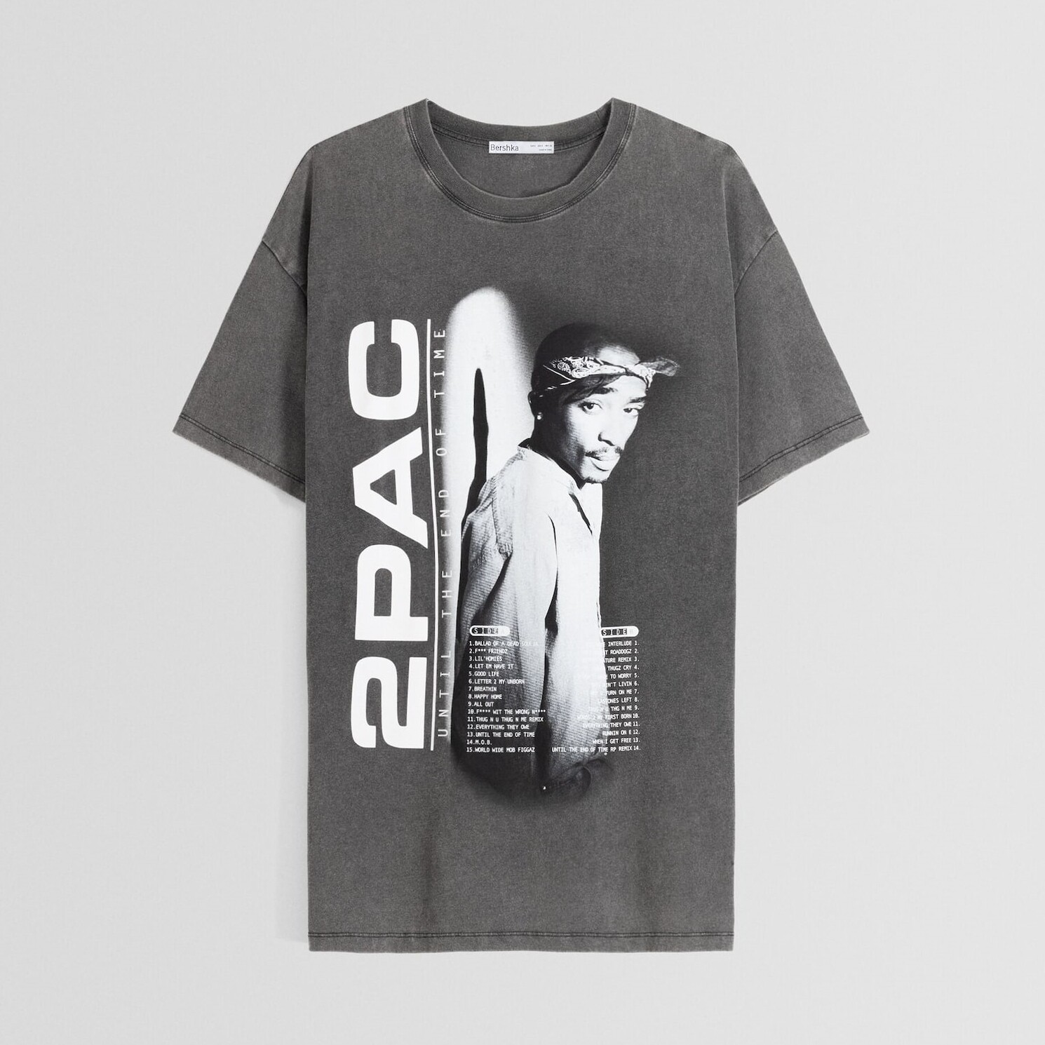 

Футболка Bershka Faded Tupac Print Short Sleeve, серый