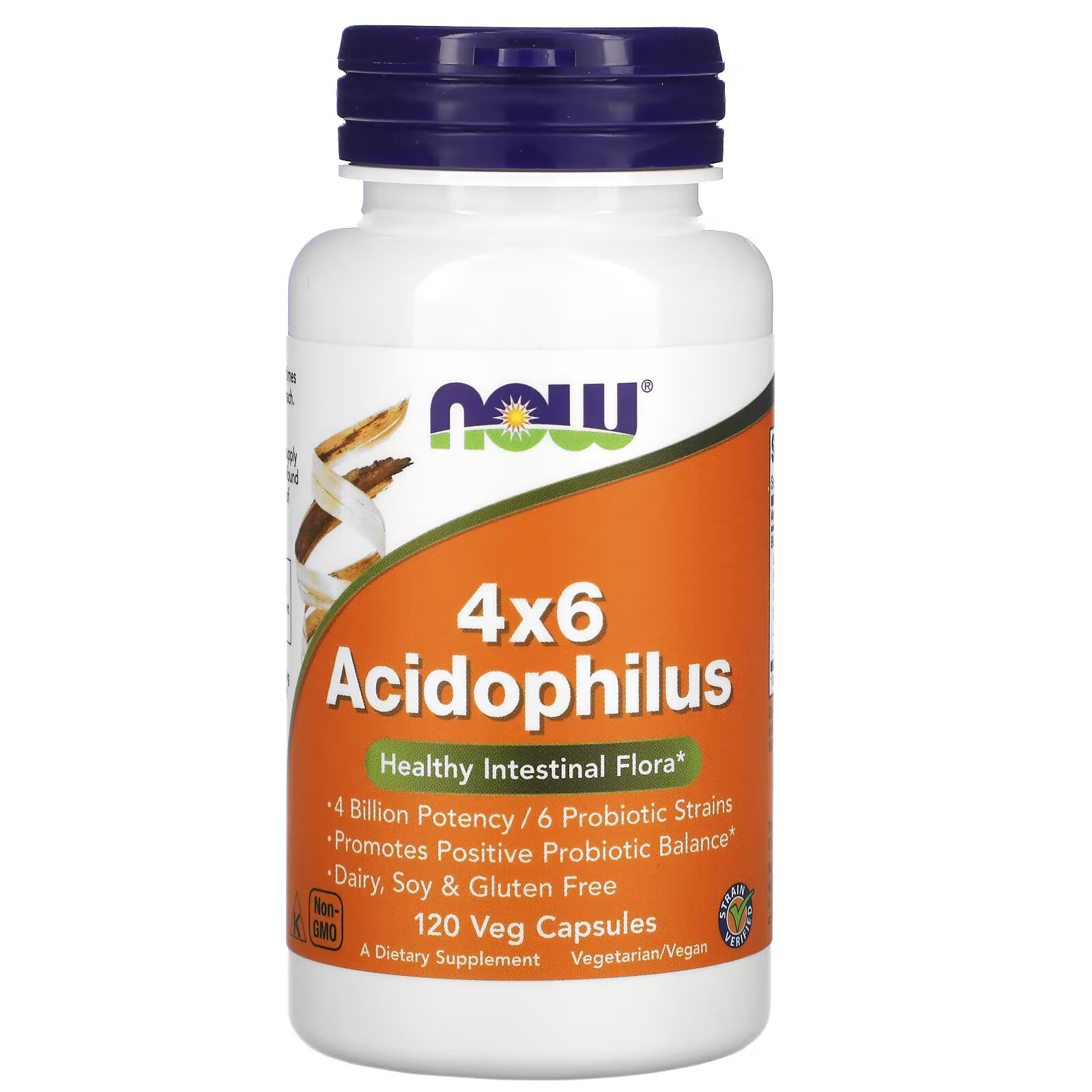NOW Foods, 4x6 ацидофильные бактерии, 120 растительных капсул naturesplus ацидофильные бактерии с пектином 90 капсул