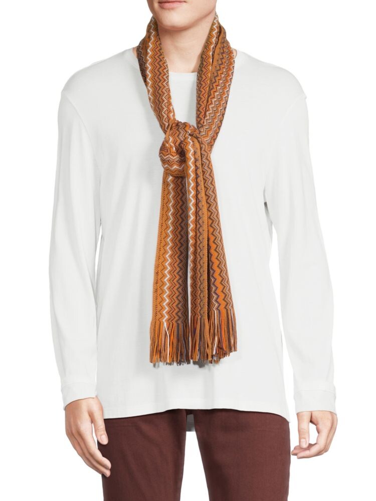 

Шарф с бахромой и шевроном из смесовой шерсти Missoni, цвет Tan Multi