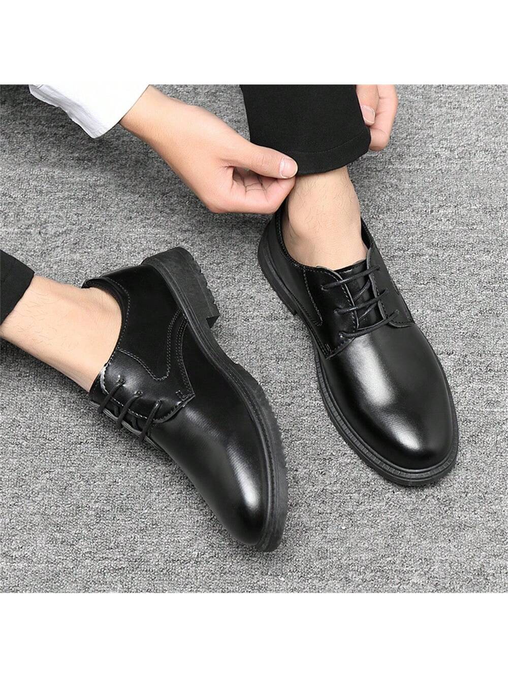 Мужская деловая кожаная обувь, черный мужская деловая модная повседневная кожаная обувь без шнуровки черный