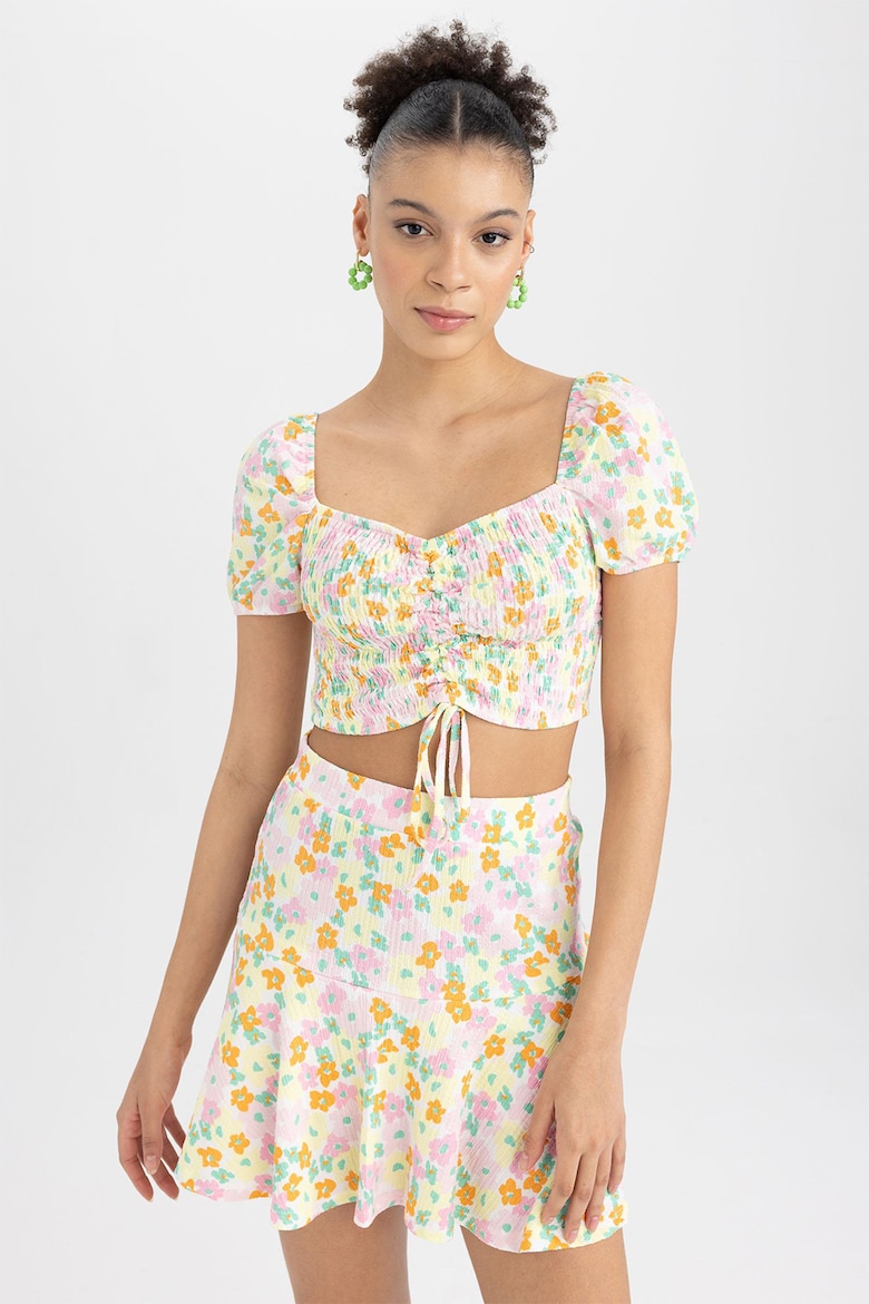 Короткая блузка с цветочным принтом Defacto, зеленый короткая блузка с цветочным принтом allsaints бежевый