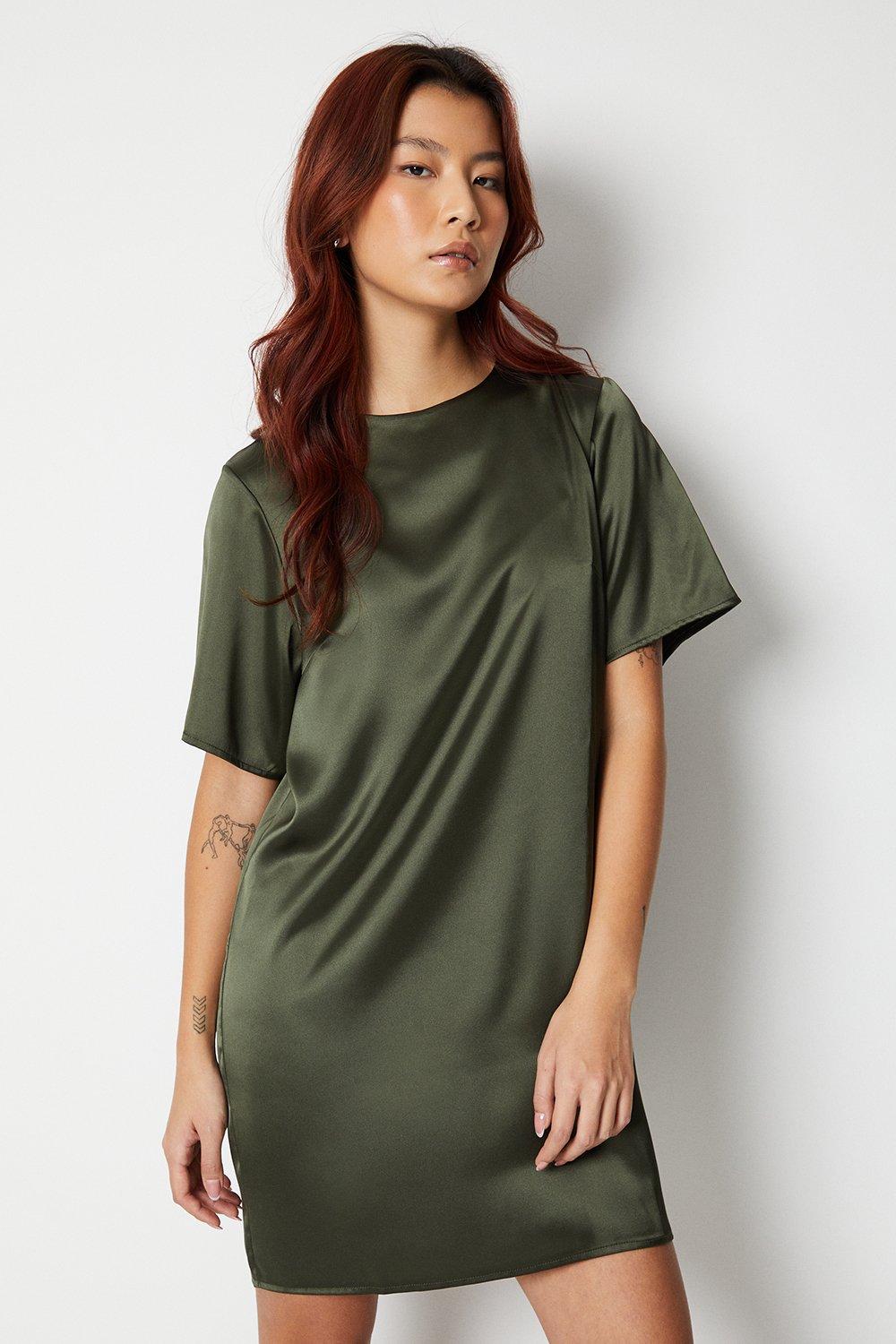 Атласное платье-футболка свободного кроя свободного кроя Warehouse, хаки платье свободного кроя оливия