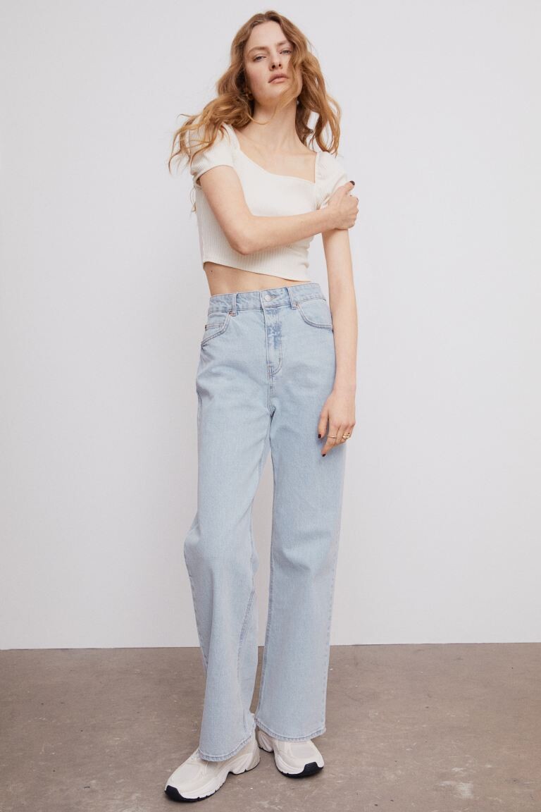 

Широкие высокие джинсы H&M, светло-голубой деним