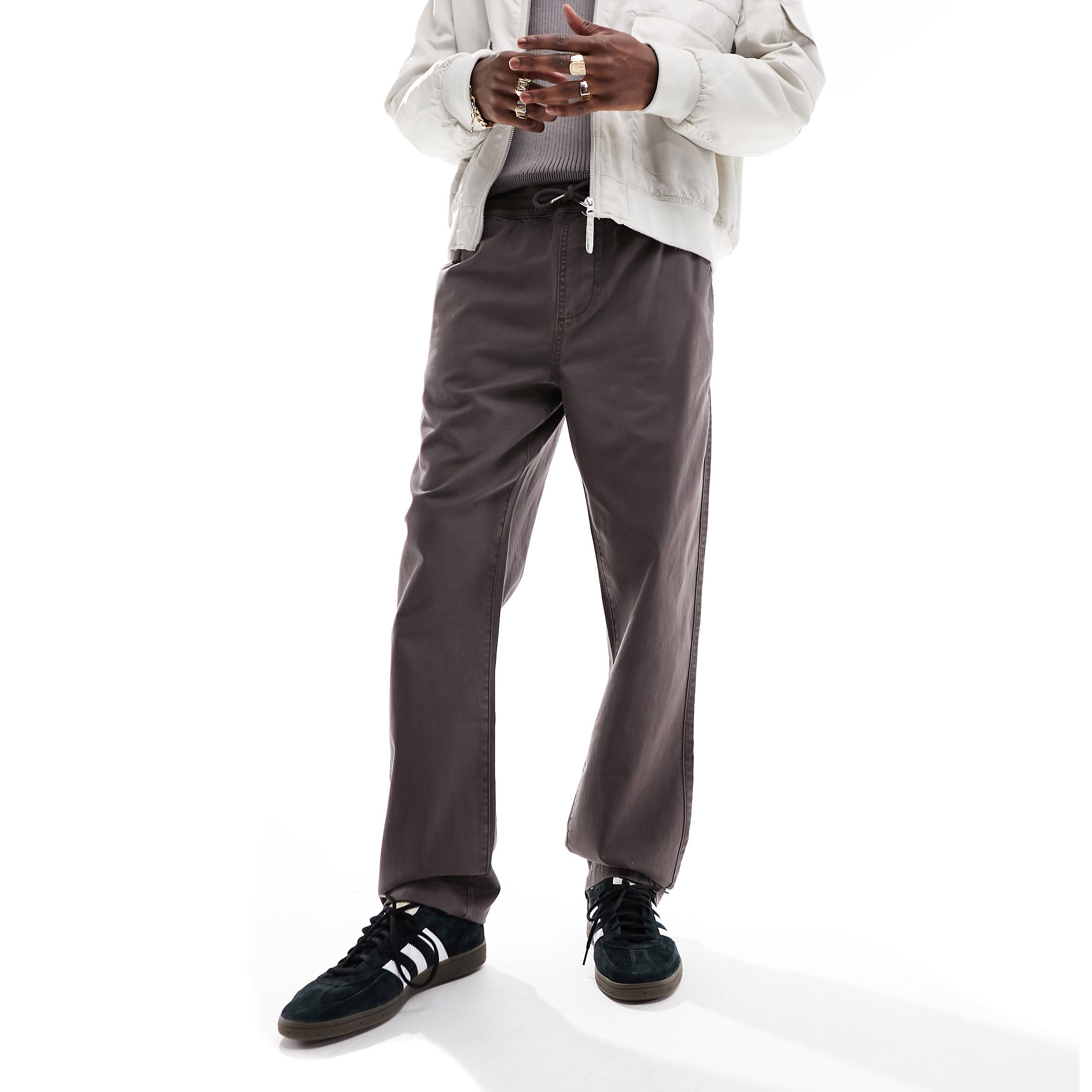 коричневые вязаные брюки клеш asos Брюки Asos Design Straight Leg Pull On With Elasticated Waist, коричневый