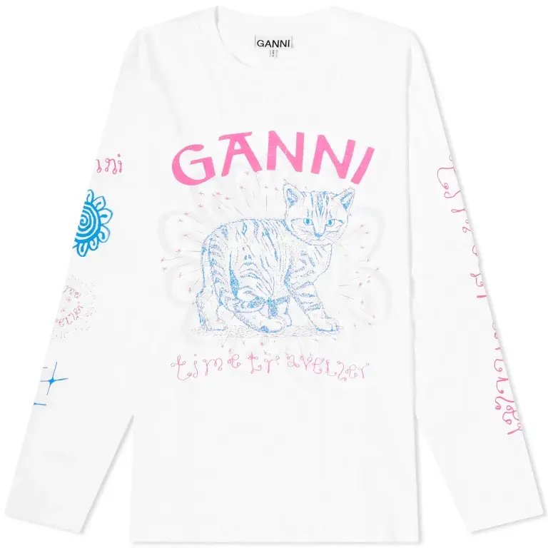 

Футболка с длинными рукавами GANNI Cat Long Sleeve, белый