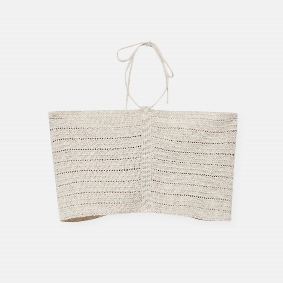 

Топ Pull&Bear Crochet Halter Crop, серо-бежевый
