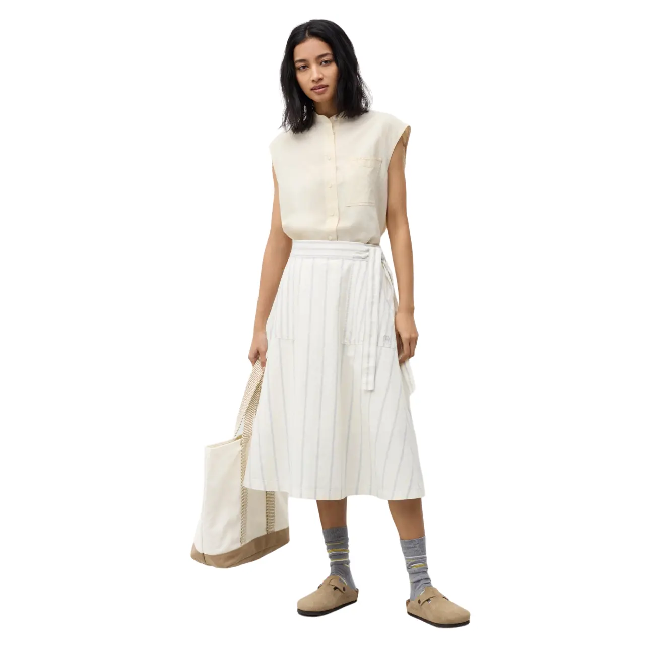 Юбка Uniqlo х JW Anderson Linen Blend Belted Flared, белый