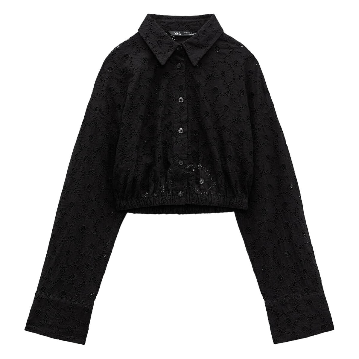 

Рубашка Zara Cropped With Cutwork Embroidery, черный