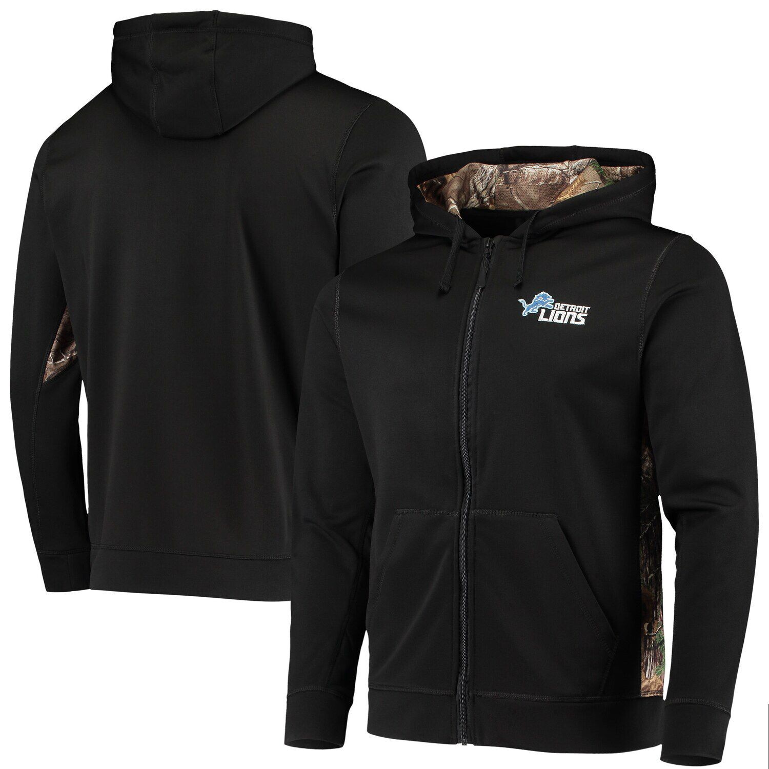 

Мужская толстовка с капюшоном с молнией во всю длину Dunbrooke Black/Realtree Camo Detroit Lions Decoy Tech Fleece