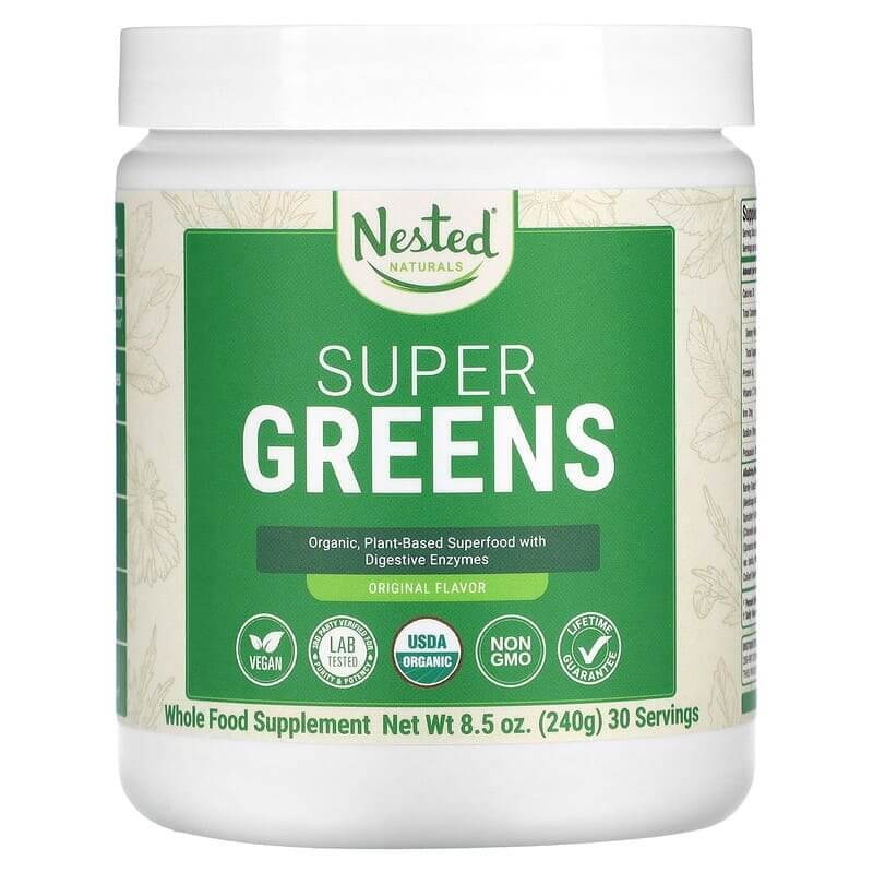 цена Добавка для поддержки энергии Nested Naturals Super Greens, 240 гр