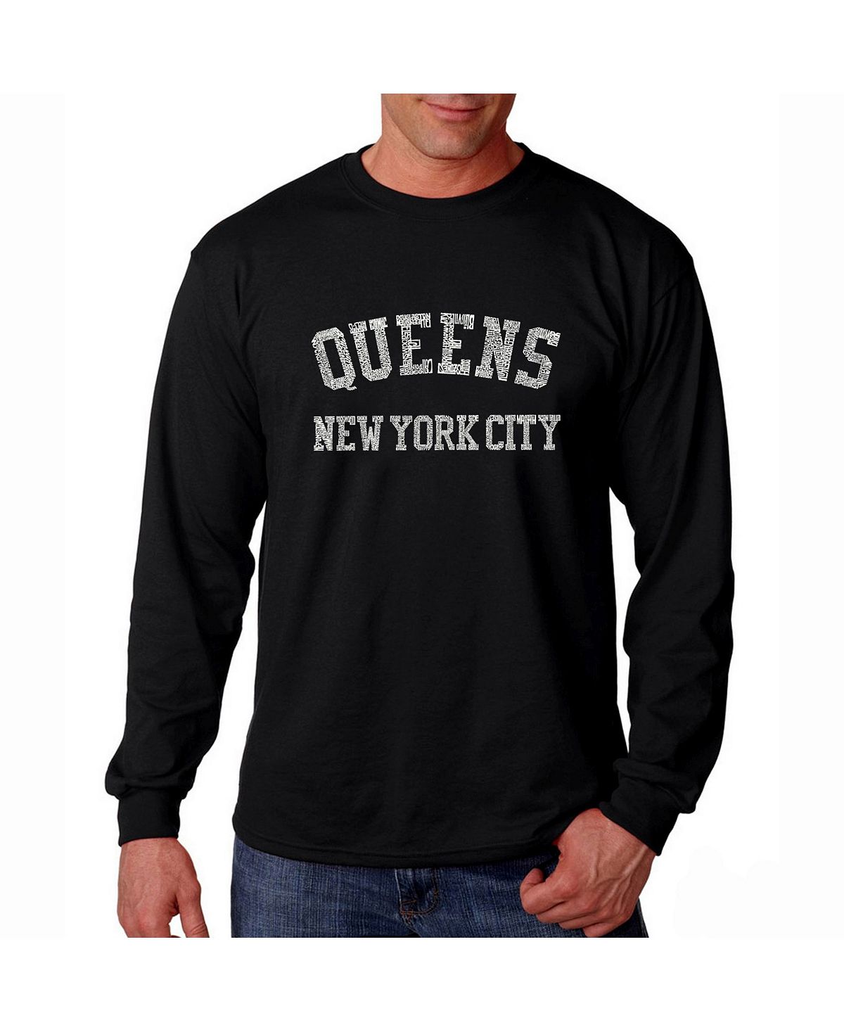 Мужская футболка с длинным рукавом word art - queens ny neighborhoods LA Pop Art, черный