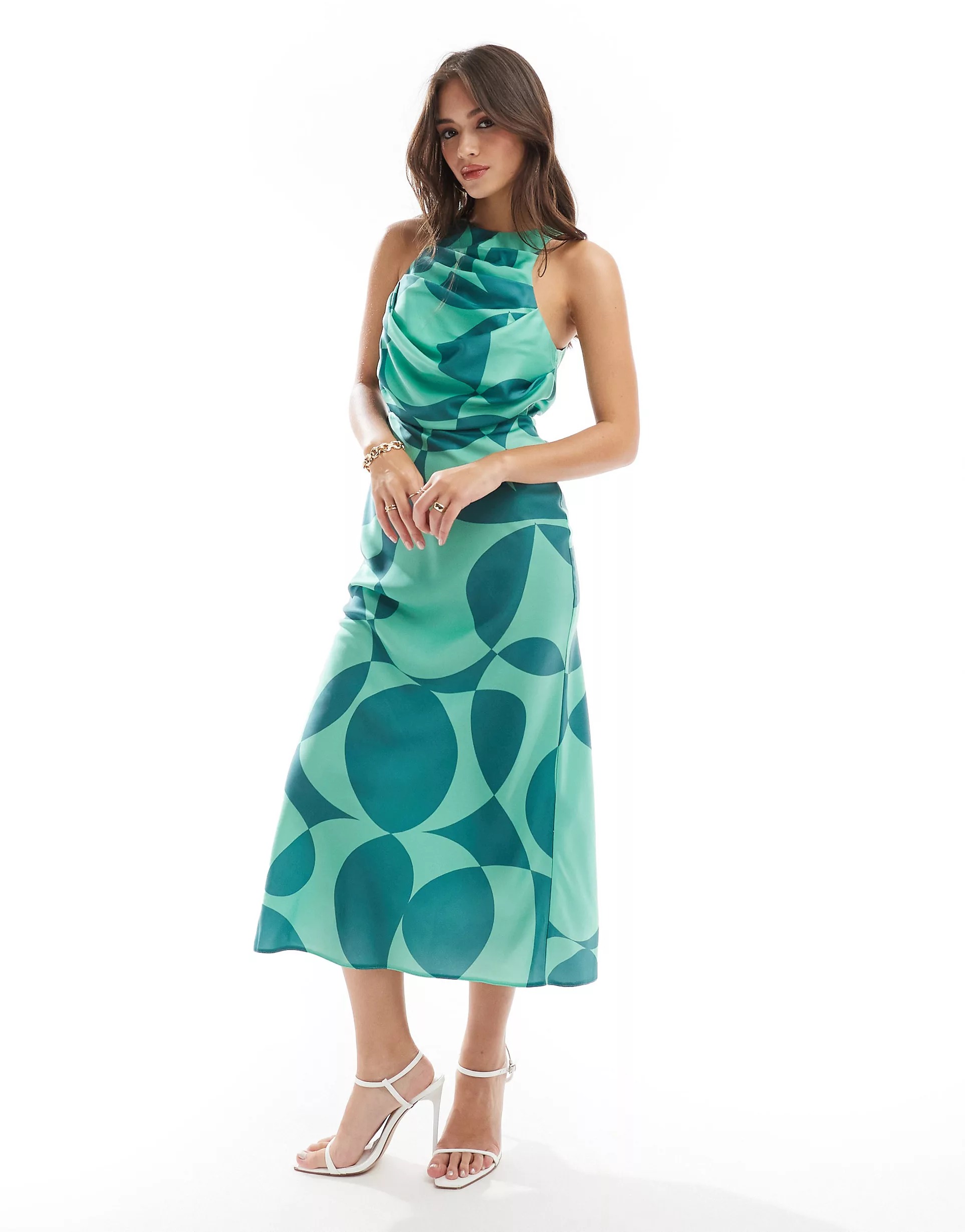 Платье миди Asos Design Drape Bodice, зеленый